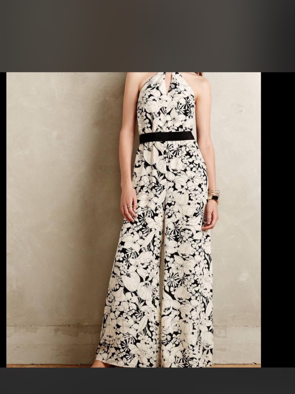 ELEVENSES- Women's black and white floral jumpsuit- Size: M.